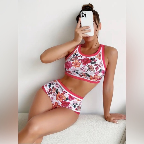 Fashion Womens 2pc Floral Print Bralette High Waisted Bikini Set Medium - Picture 1 of 10